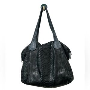 Cashhimi Snakeskin Tote Black Blue Medium Python Purse